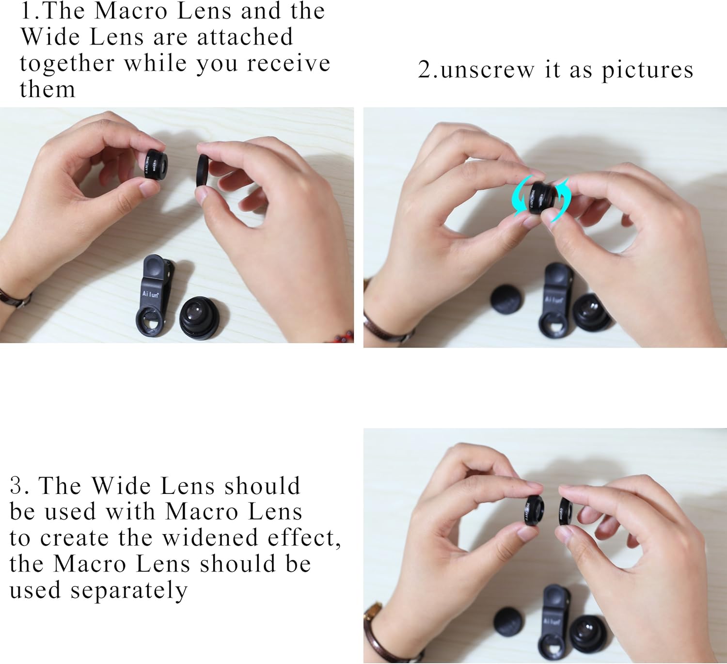 Phone Lens,by Ailun,3 in 1 Clip on 180 Degree Fish Eye Lens+0.65X Wide Angle+10X Macro Lens,Universal HD Camera Lens Kit for Mobile Phone,Cellphone,Smart Phone - Image 7